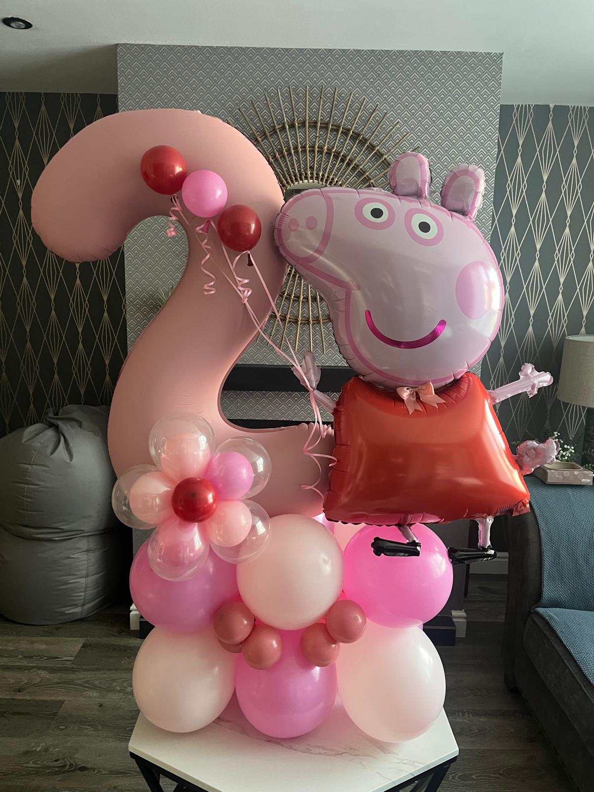 Peppa Pig 2nd birthday balloon decoration with pink number 2 in County Down