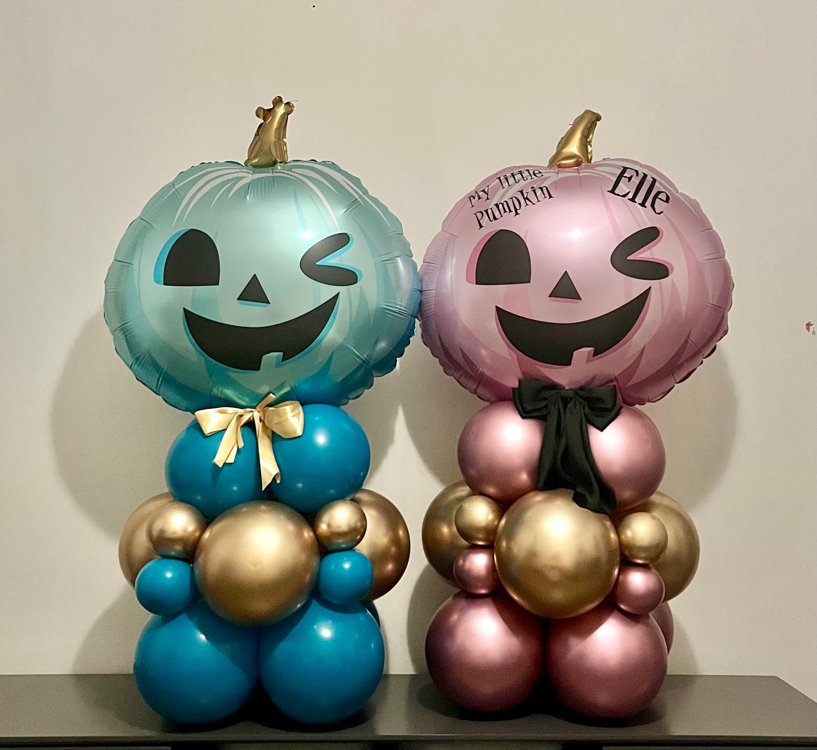 Halloween balloon pumpkin characters in blue and pink, County Down